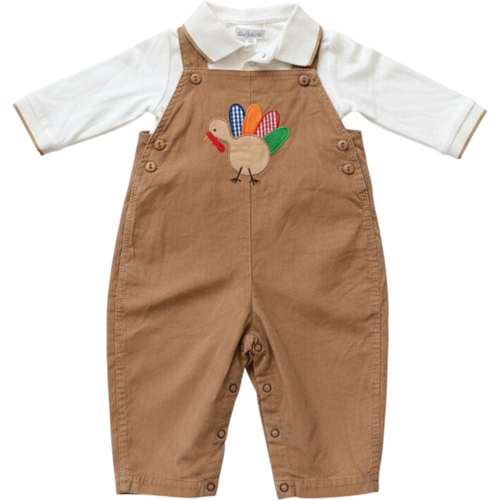 Petit Ami Baby Boy Thanksgiving Turkey Corduroy Overalls Set Tan 12 Months